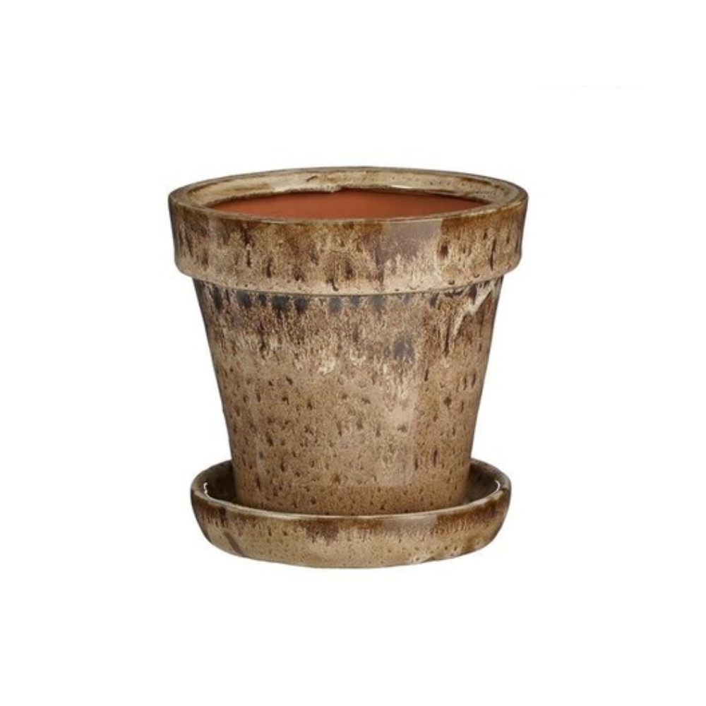 Lotus Pot With Saucer (M) - Light Brown