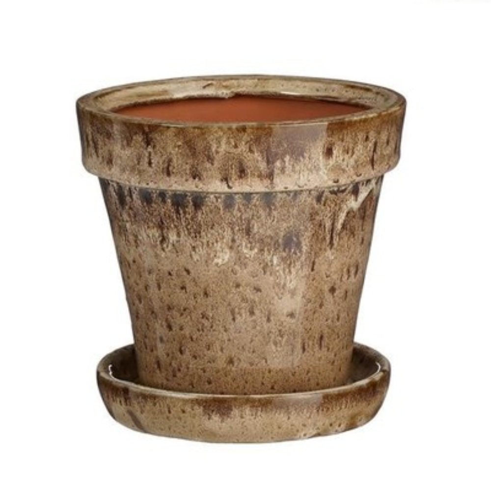 Lotus Pot With Saucer (L) - Light Brown