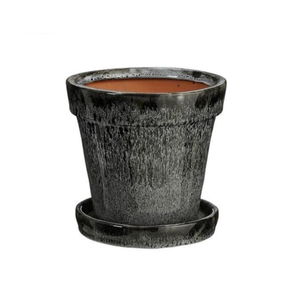Lotus Pot With Saucer (M) -Black