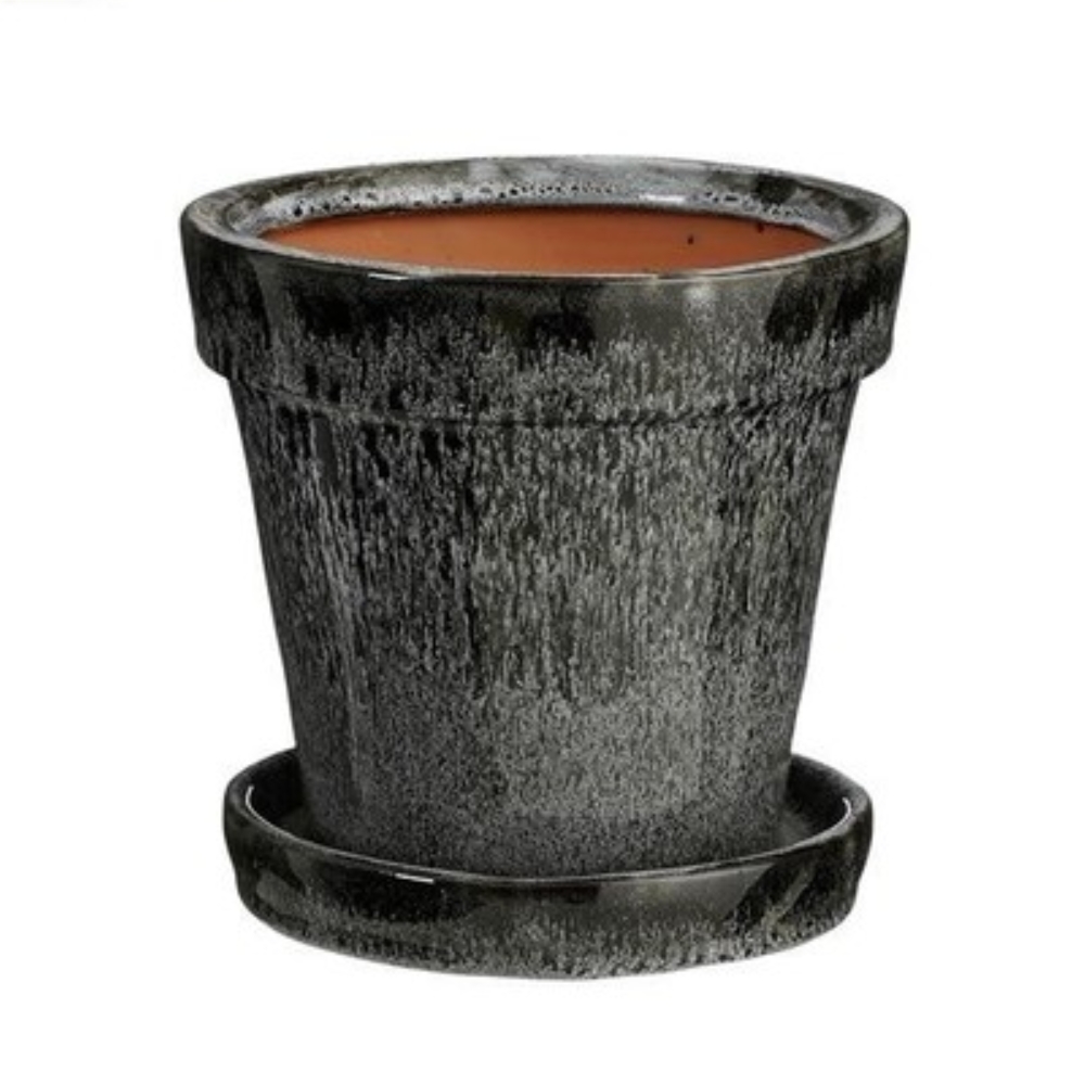 Lotus Pot With Saucer (L) -Black