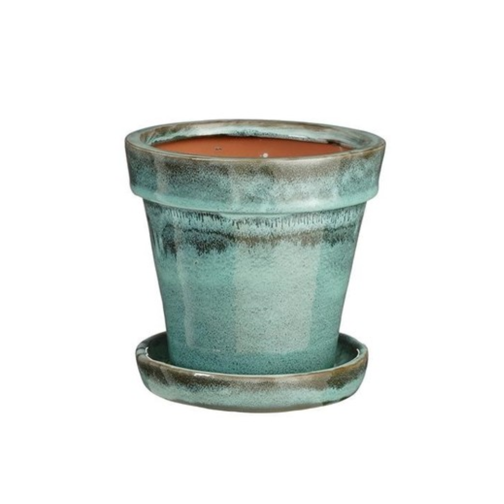 Lotus Pot With Saucer (M) -Green