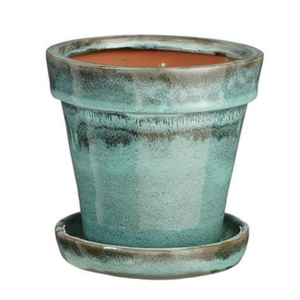 Lotus Pot With Saucer (L) - Green