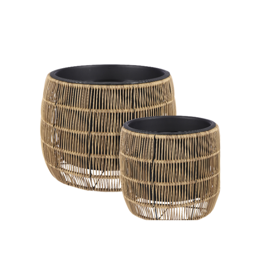 Pancho Rattan Round Planter Bowl (L)-Brown 