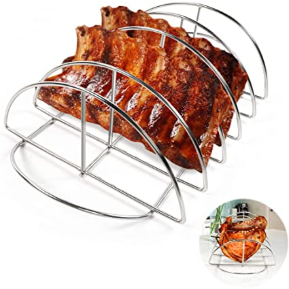 Stainless Steel BBQ Rib Rack- Silver