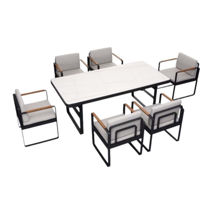 Airport 2.0 Dining Set- 6 Seater- Black