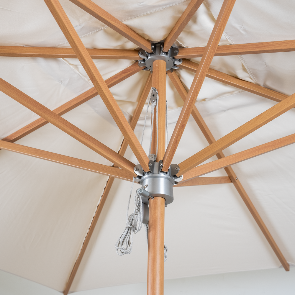 3 Meter Square Aluminum Umbrella in Wood Look Finish with Beige Canopy