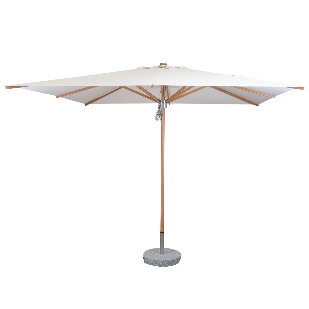 3 Meter Square Aluminum Umbrella in Wood Look Finish with Beige Canopy