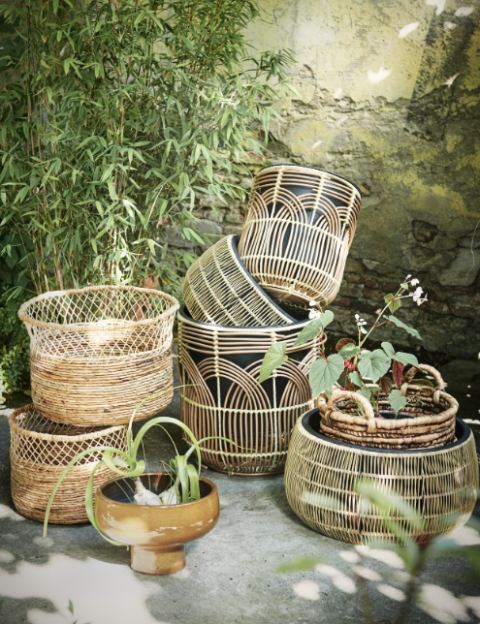 Pancho Rattan Round Planter Bowl (L)-Brown 