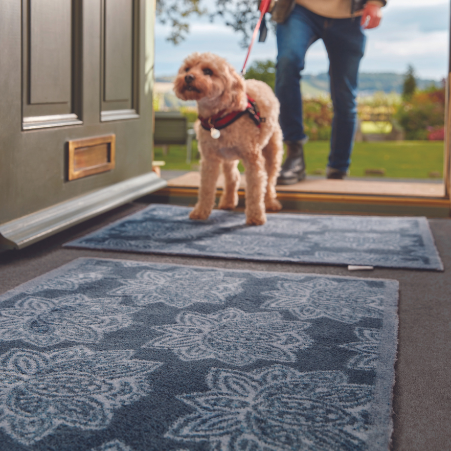 Hug Door Rug RHS Woodblock 1 - Blue