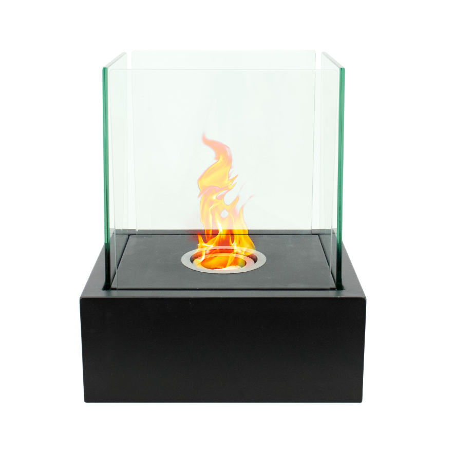 Fire Bowl With Glass Wind Guard & Snuffer With Steel Burn Chamber 