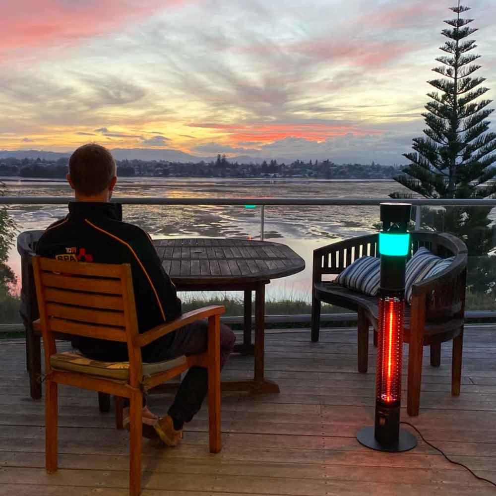 Electric Patio Heater Single Low Glare Golden Lamp with Bluetooth Speaker & LED Light