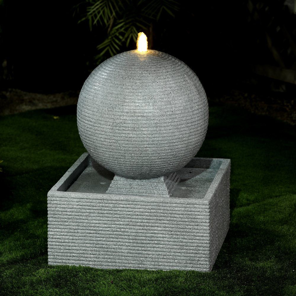 Square Ball Garden Water Fountain With LED Light