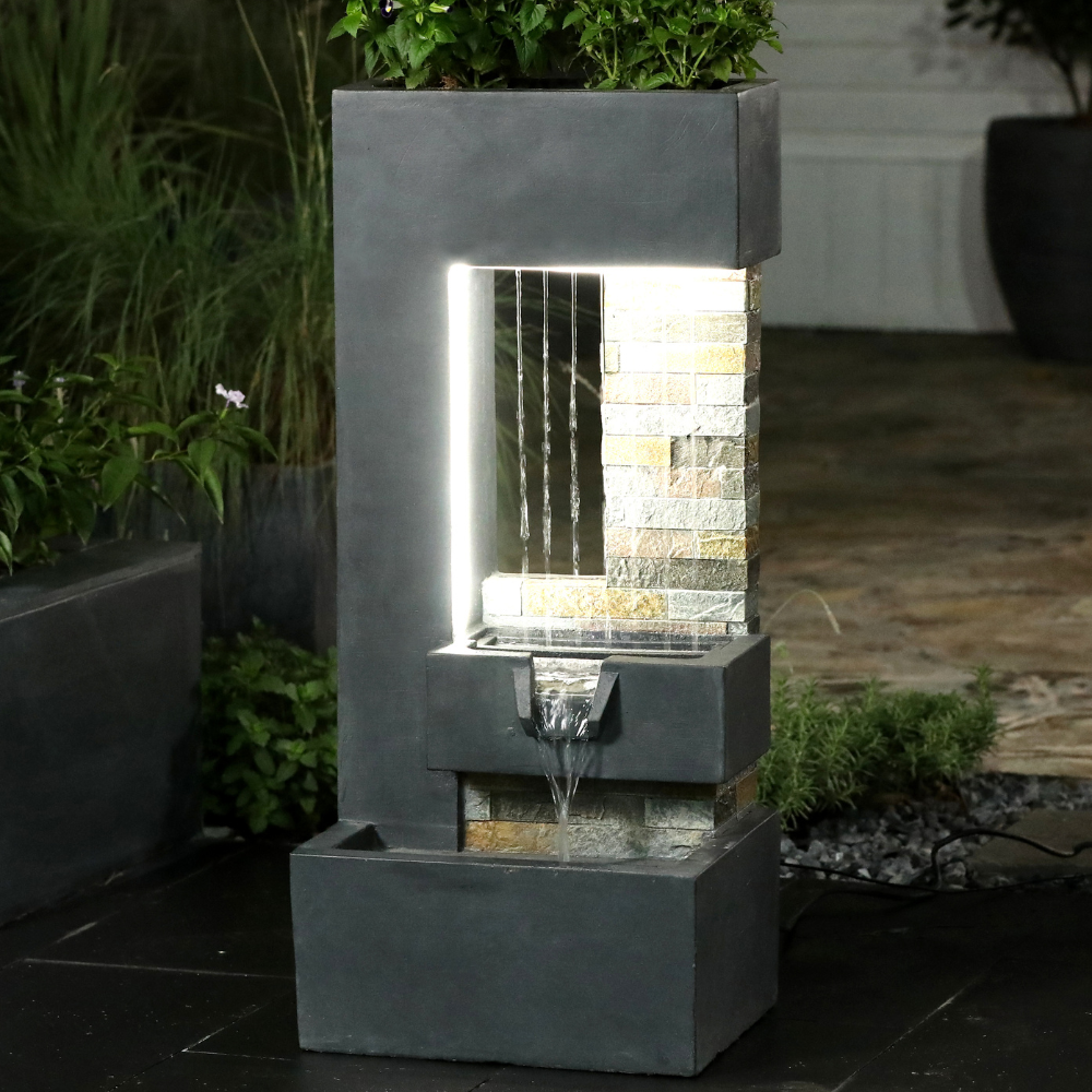 Wall Garden Water Planter Fountain With LED Light-Grey