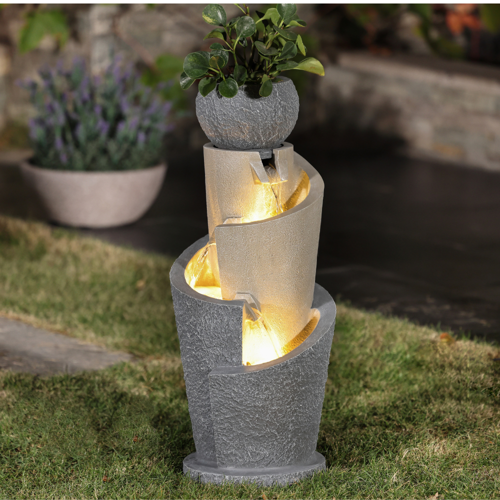 Cascading Planter Floor Fountain With LED Light