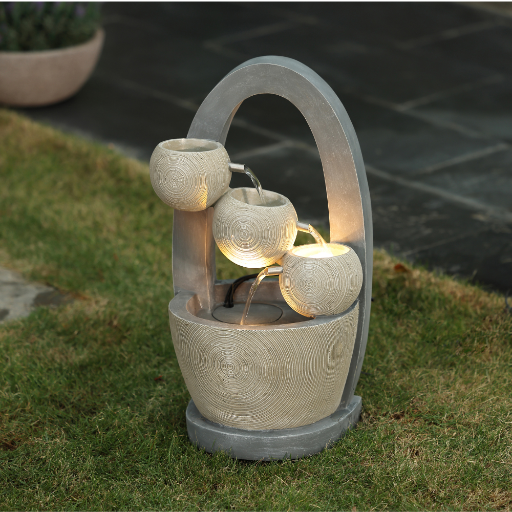 Oval Cascading Fountain With LED Light-Beige