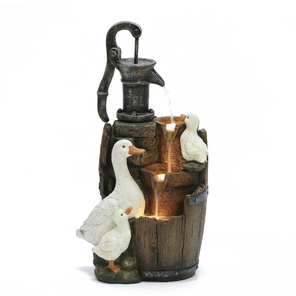 Ducks Barrel Fountain With LED Light
