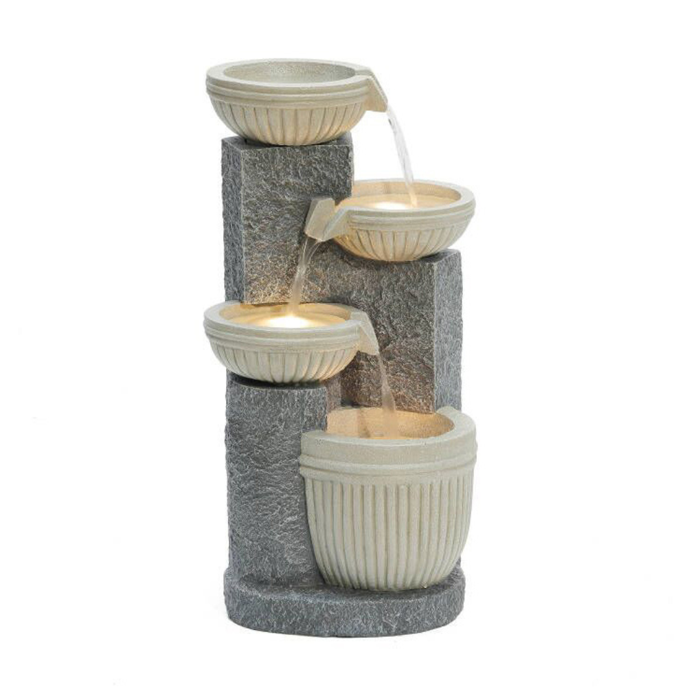 Cascading Bowl Fountain With LED Light-Beige