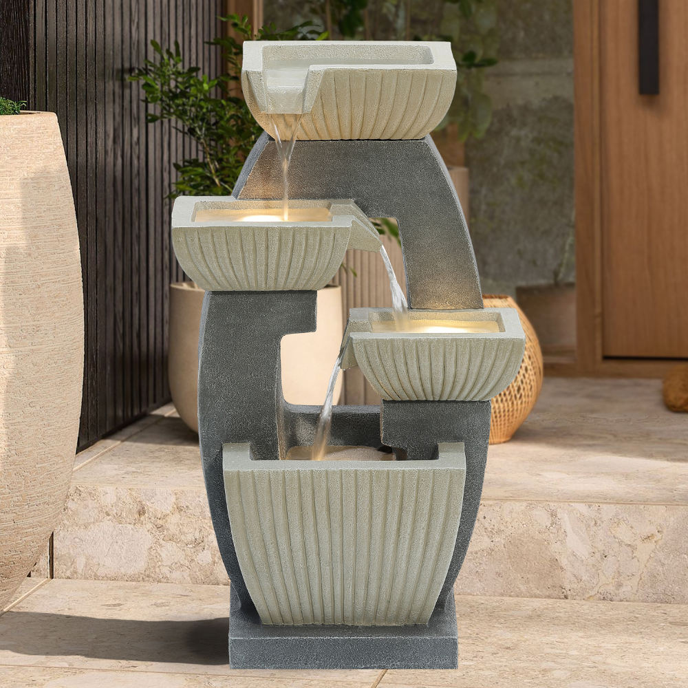 Oval Cascading Square Bowl Fountain With LED Light