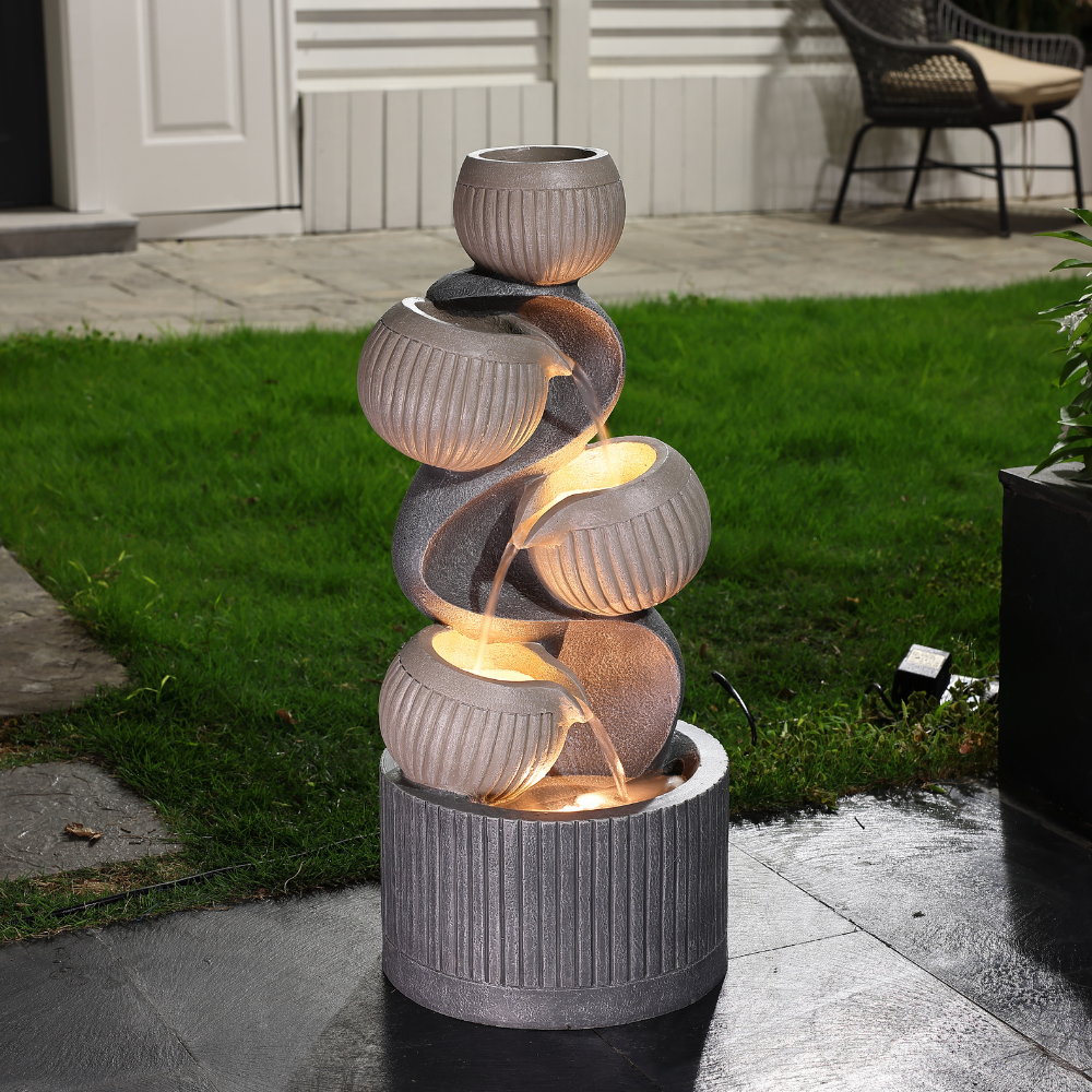 Curvy Bowl Cascading Fountain With LED Light