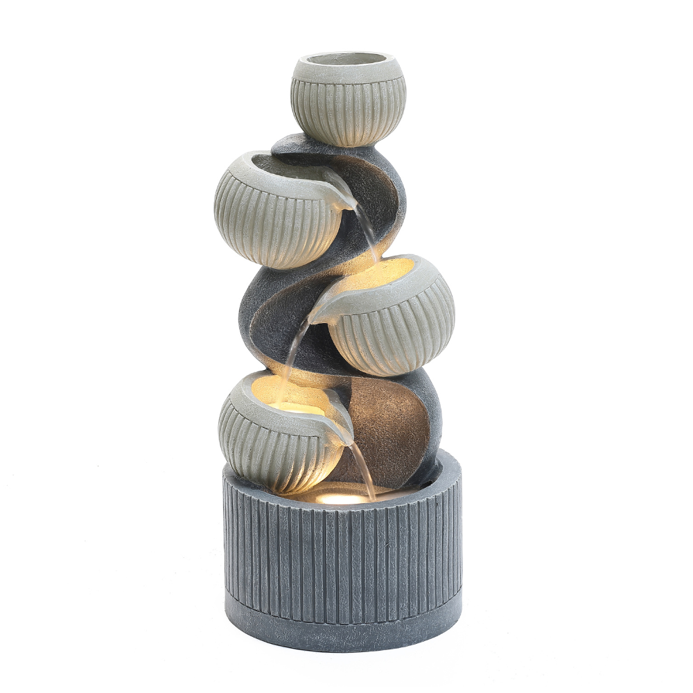 Curvy Bowl Cascading Fountain With LED Light