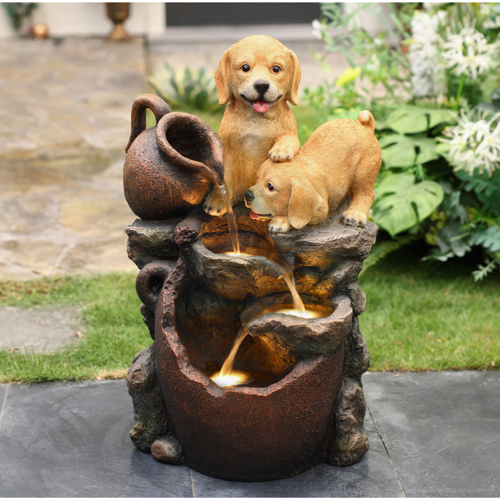 Puppies Pot Fountain With LED Light